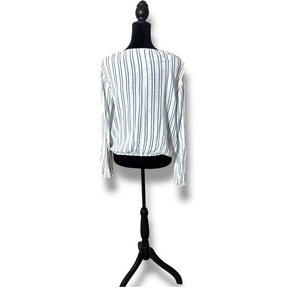 Charlotte Russe Navy and White Striped Wrap Criss Cross Front Detail Blouse - Picture 5 of 14